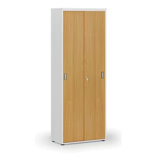 Szafa biurowa z drzwiami przesuwnymi PRIMO WHITE, 2128 x 800 x 420 mm, biały/buk - Szafy biurowe - miniaturka - grafika 1