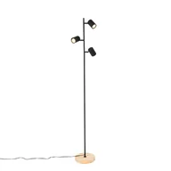 Lampy stojące - QAZQA Nowoczesna lampa podłogowa czarna z 3 źródłami drewna - Jeana - miniaturka - grafika 1