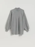 Swetry damskie - Reserved - Długi sweter z półgolfem - jasnoszary - miniaturka - grafika 1