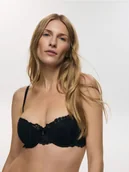 Biustonosze - Reserved - Biustonosz balkonetka z koronką - czarny - miniaturka - grafika 1