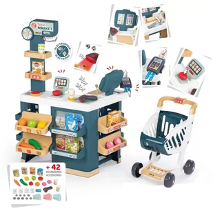 SMOBY Sklep Supermarket z Wózkiem Elektroniczną Kasą ze Skanerem - Zabawy w naśladowanie dorosłych - miniaturka - grafika 1