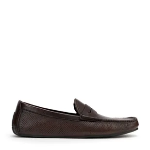 Męskie półbuty slip-on ze skóry brązowe - Półbuty męskie - miniaturka - grafika 1