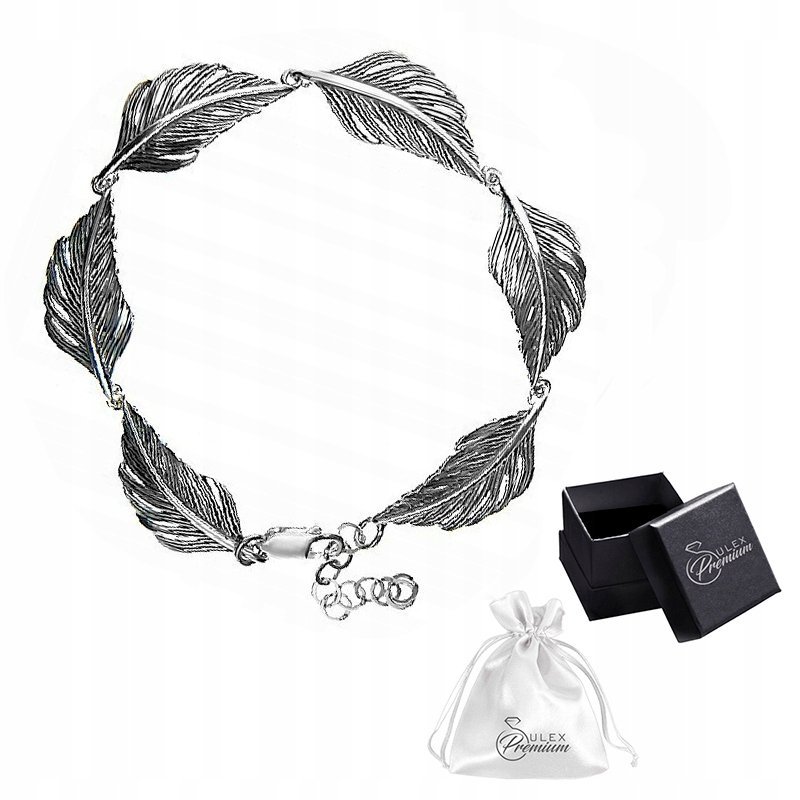 Bransoletka srebrna pr. 925 Elegancka Oksydowana Bransoletka Piórka