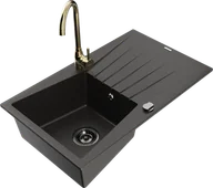 Zlewozmywaki z baterią - Mexen Cesar zlewozmywak granitowy 1-komorowy z ociekaczem i baterią kuchenną Telma, czarny/złoty - 6514-75-670200-50-B - miniaturka - grafika 1