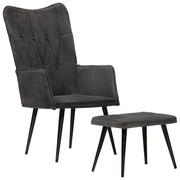 Fotele - Lumarko Fotel z wysokim oparciem i podnóżkiem, czarny, obity płótnem - miniaturka - grafika 1