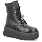 Botki damskie - Skórzane workery na platformie - KARINO 5329 CZARNE - miniaturka - grafika 1