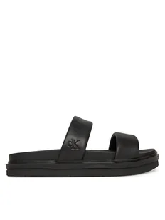 Calvin Klein Jeans Klapki Flat Molded Doublebar Sandal Lth YM0YM01226 Czarny - Klapki i japonki męskie - miniaturka - grafika 1