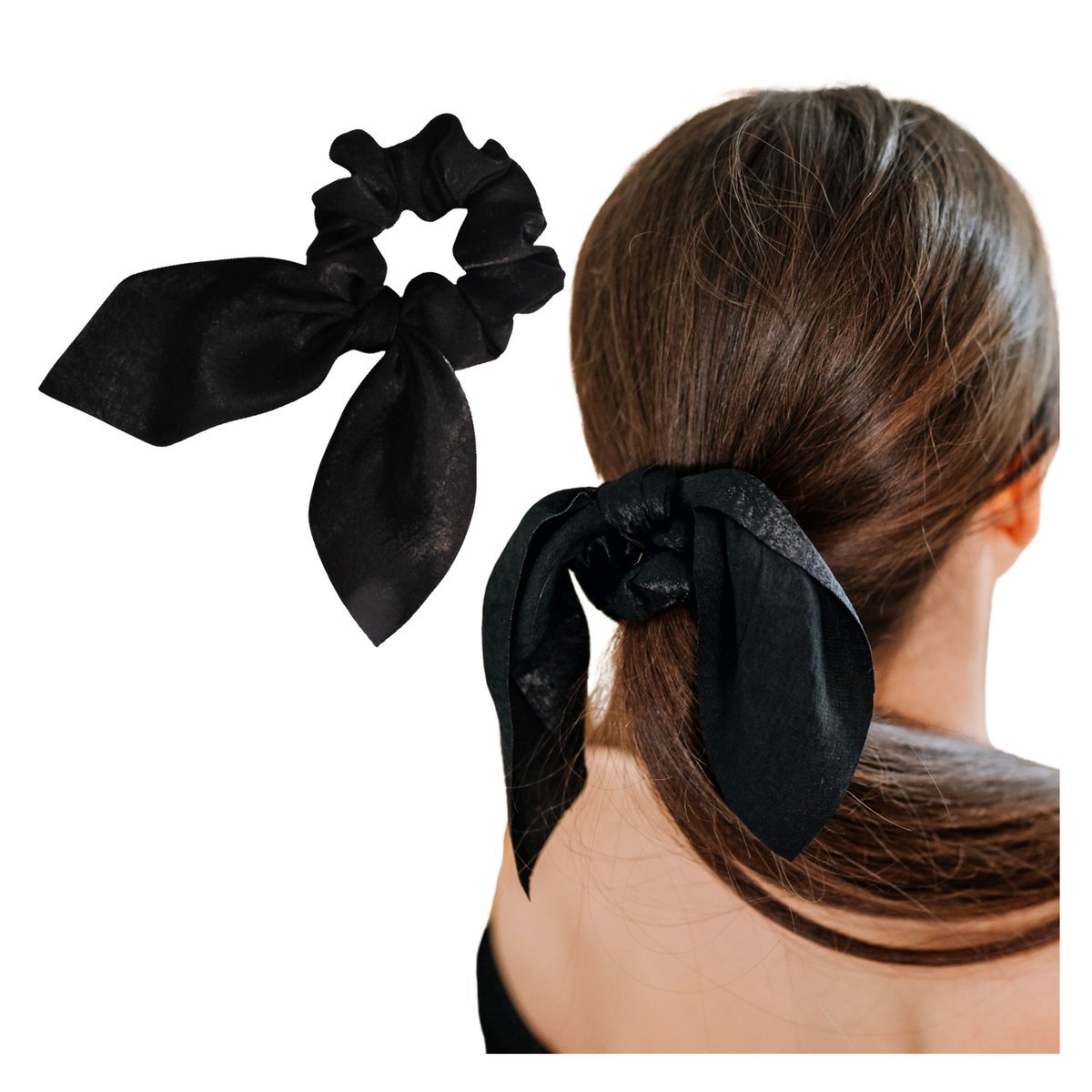 Gumka do Włosów Czarna z Kokardą Zamszowa Długa Apaszka Lekka i Wygodna