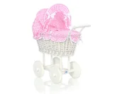 Pościel - Wiklinowy wózek dla lalek z pościelą i wyściółką - biały - miniaturka - grafika 1