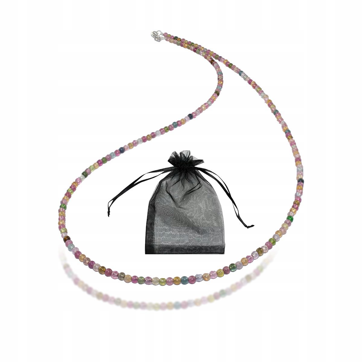 Naszyjnik Naturalny Kamień Turmalin Kolorowy gład kulki 2mm Srebro 925 43cm, bez marki, AG00000304