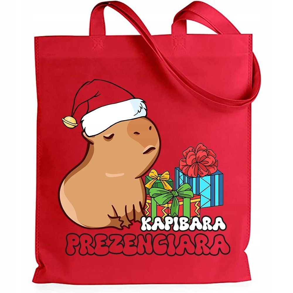 Torba Bawełniana Shoper Świąteczny Prezent Czerwona Kapibara Prezenciara