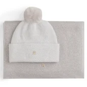 Czapki damskie - Zestaw Szalik i Czapka Tommy Hilfiger Pom Pom AW0AW17995 Beżowy - miniaturka - grafika 1