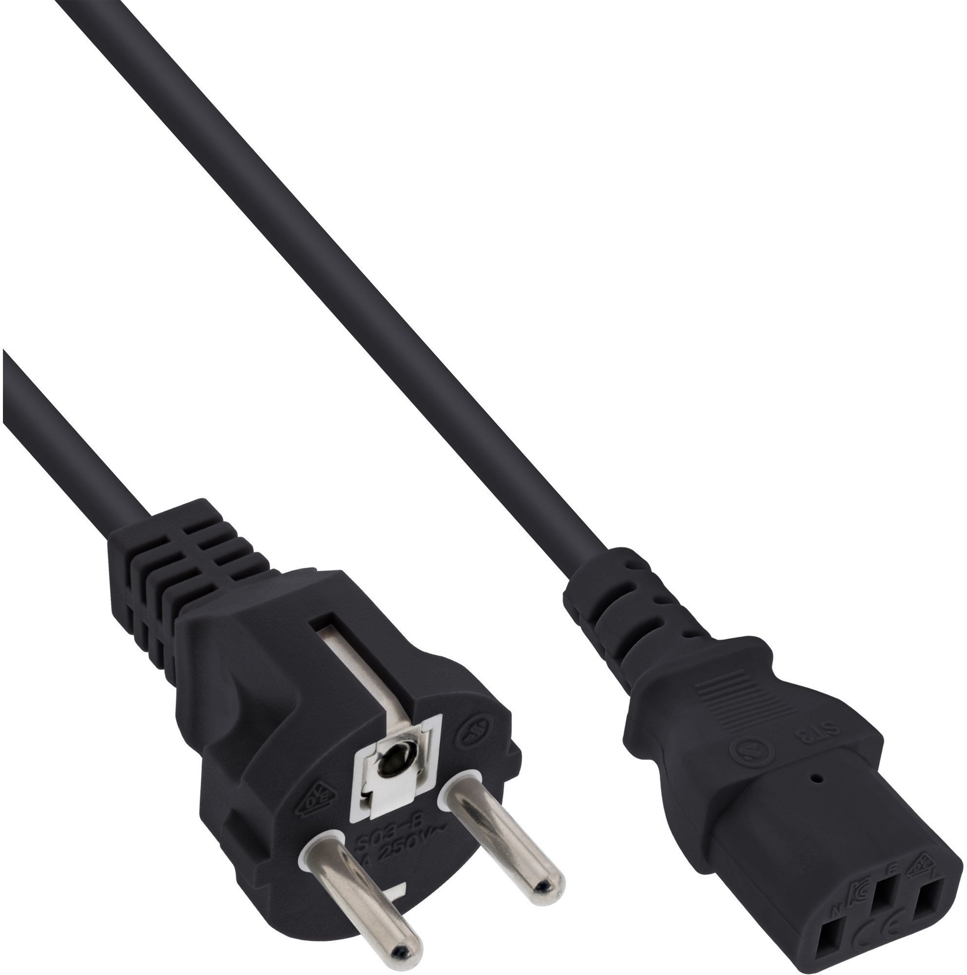 INLINE BULK 45er Netzkabel Schutzkontakt gerade auf Kaltgeraetestecker C13 1m schwarz