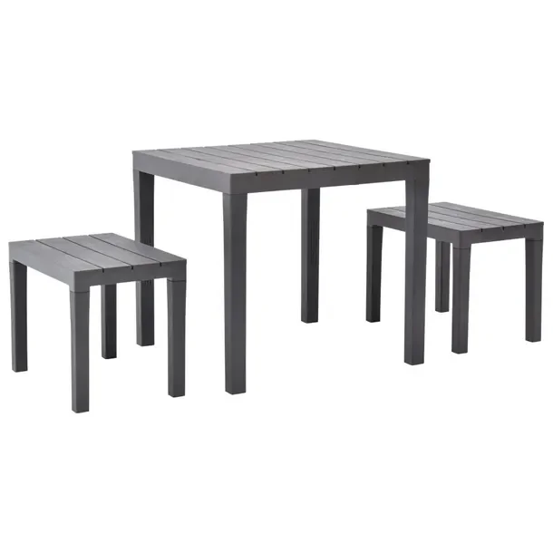 Zestaw mebli ogrodowych brązowy: stół 78x78x72 cm, 2 ławki 60x38x45 cm