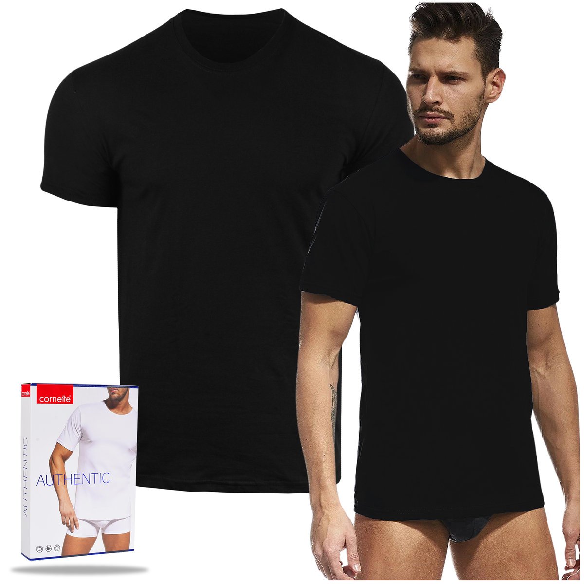 Cornette Koszulka Męska T-shirt Bawełniana Czarna 202 Rozmiar L