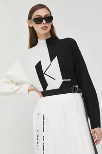 Swetry damskie - Karl Lagerfeld sweter damski kolor czarny lekki z półgolfem - grafika 1