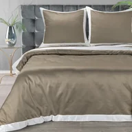 Pościel - Jasnobrązowa pościel 220x200 satynowa Laura z białą kantą Eurofirany - miniaturka - grafika 1