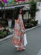 Bluzki damskie - Kimono Flower Turkus LONG - miniaturka - grafika 1