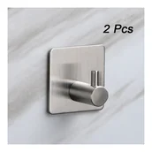 Zawiasy, okucia i inne akcesoria - Zestaw 2 samoprzylepnych haczyków ściennych – wieszak na ręczniki łazienkowe, samoprzylepny wieszak na ubrania ze stali nierdzewnej, srebrny - miniaturka - grafika 1