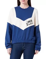 Bluzy damskie - Love Moschino Damska bluza z długim rękawem, okrągły dekolt, z wstawkami w kontrastowych kolorach i włoskim logo, niebiesko-biała, 46, Niebieski/biały, 46 - miniaturka - grafika 1