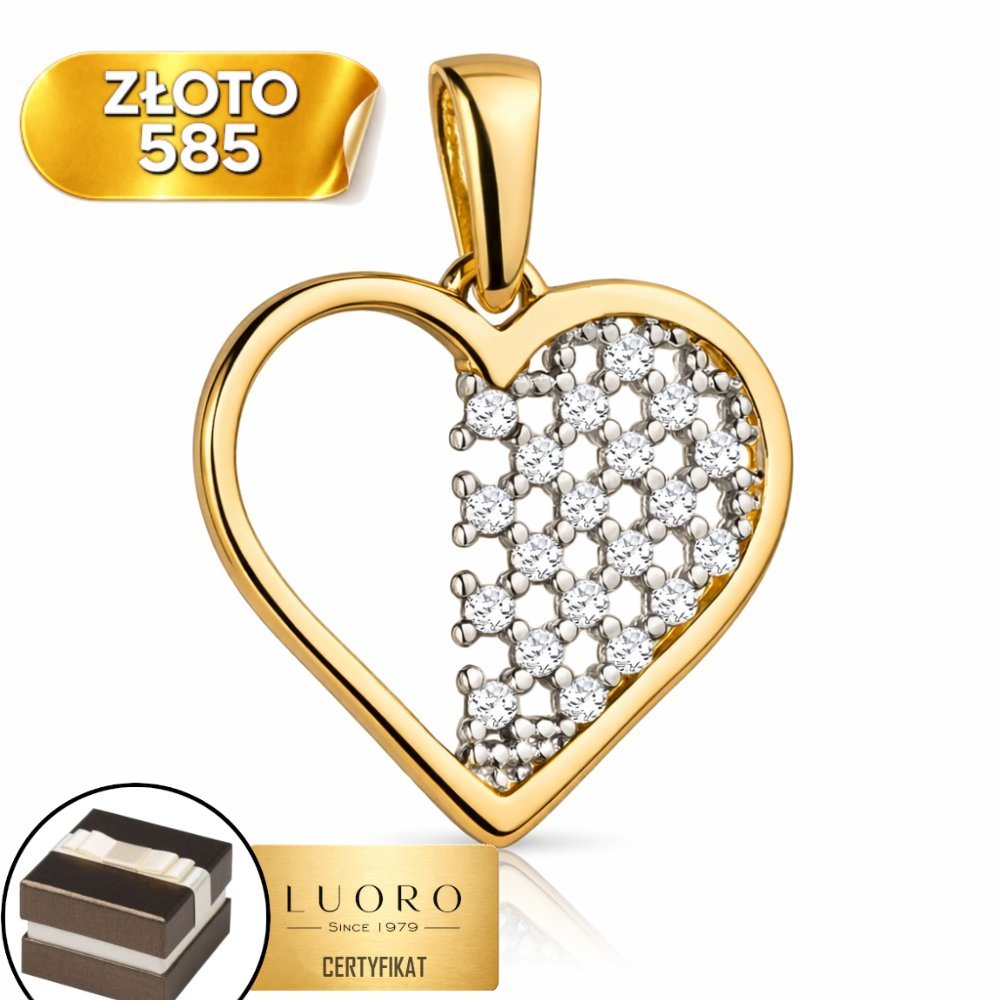 ZAWIESZKA ZŁOTA 585 14K SERCE AŻUROWE Z CYRKONIAMI 1,8 CM ELEGANCKA