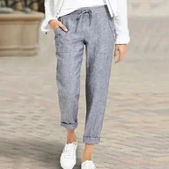 Spodnie damskie - Wiązane spodnie damskie - Szary - miniaturka - grafika 1