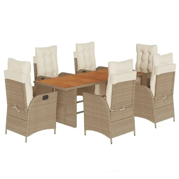 Zestaw Mebli Ogrodowych Rattan PE, Stół 190x80x74 cm, Krzesła 57x115x83