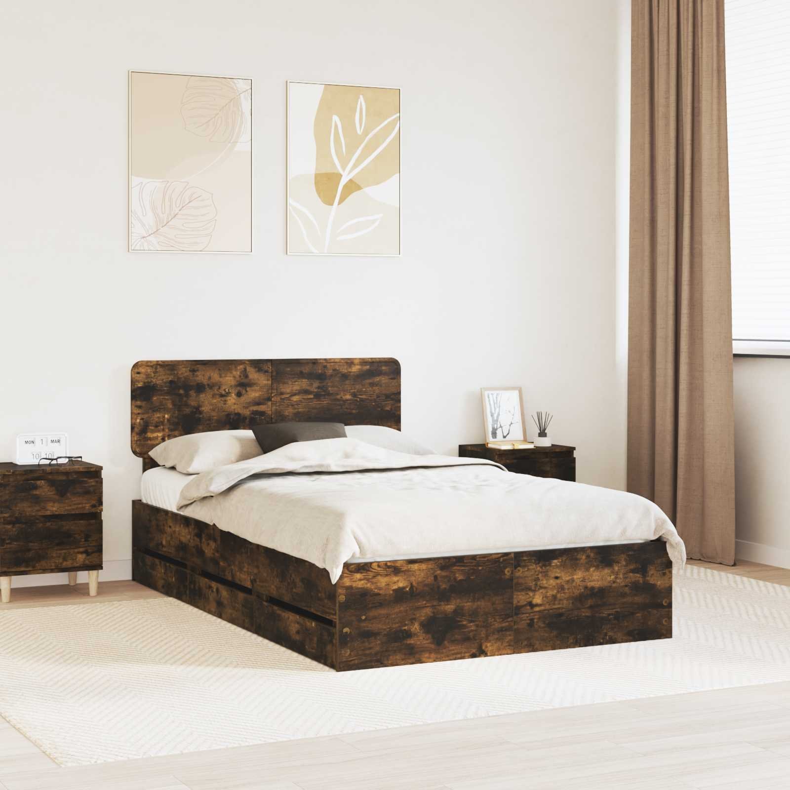 vidaXL Ramka łóżka Wędzony dąb 120 x 200 cm Drewno inżynieryjne