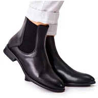 Botki damskie - Skórzane Botki Sergio Leone BT523 Czarne - miniaturka - grafika 1