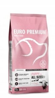 EURO PREMIUM SUCHA KARMA SZCZENIĄT JAGNIĘCINA RYŻ 12KG WSZYSTKIE RASY