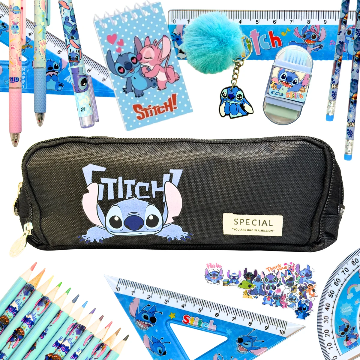 Piórnik Szkolny Stitch z Wyposażeniem Akcesoria PREMIUM Zestaw Czarny