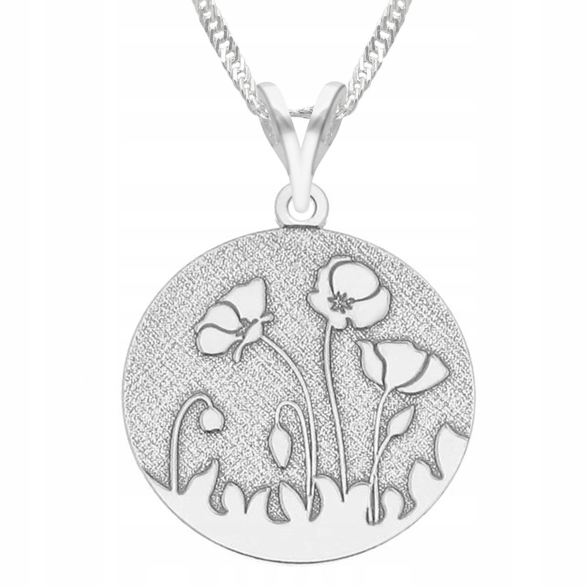 Naszyjnik Srebrny Maki Kwiat z Kwitnącym Kwiatkiem Roślina SREBRO 925