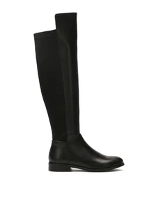 Czarne płaskie kozaki ze skóry i tkaniny - 40 - Kozaki damskie - miniaturka - grafika 1