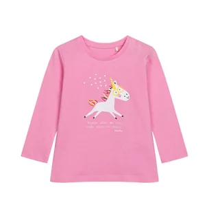 Bluzki dla niemowląt - Bluzka z długim rękawem dla dziecka do 2 lat, z jednorożcem, różowa - grafika 1
