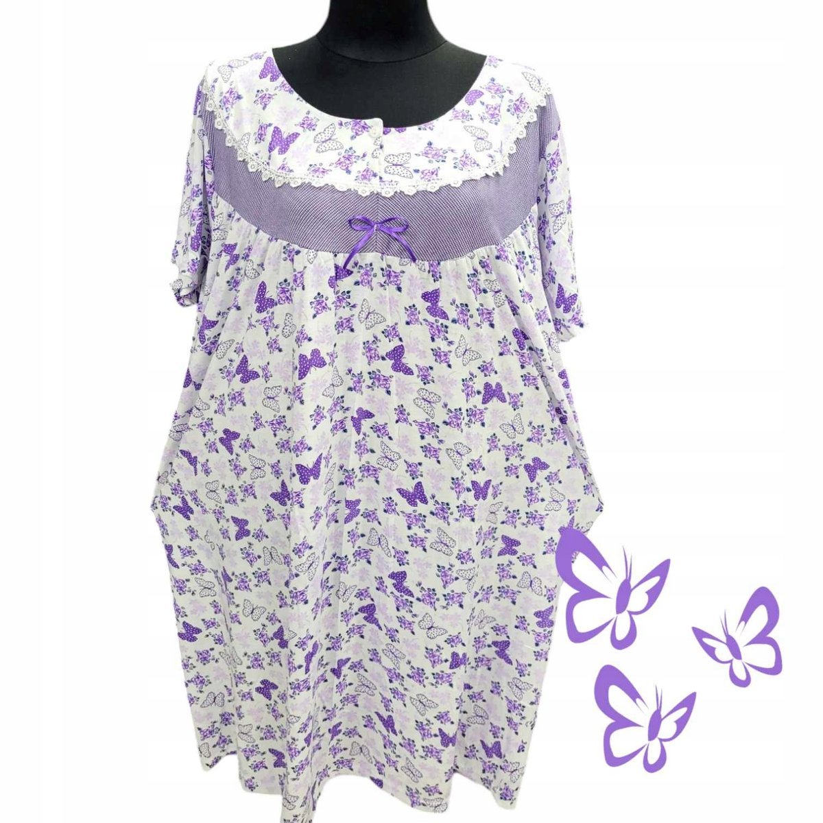 KOSZULA NOCNA BAWEŁNA 100% MOTYLKI prezent krótki rękaw 50 52 6XL 7XL