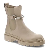 Botki damskie - Beżowe Botki Nessi Modne Skórzane Buty Damskie - miniaturka - grafika 1