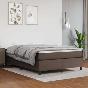 Lumarko Łóżko kontynentalne  brązowe  140x190 cm  obite sztuczną skórą - Łóżka - miniaturka - grafika 1