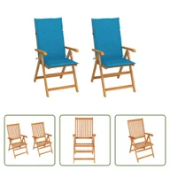 Fotele i krzesła ogrodowe - The Living Store krzesła ogrodowe 2 szt. z niebieskimi poduszkami z litego drewna tekowego - miniaturka - grafika 1