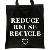 Torby i wózki na zakupy - Torba bawełniana czarna na zakupy Reduce Reuse Recycle Ekologia - miniaturka - grafika 1