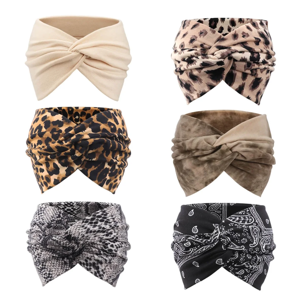 DRESHOW 6 Sztuk Szerokich Opasek Na Głowę Dla Kobiet Bardzo Duży Turban Opaska Na Głowę Boho Elastyczne Opaski Do Włosów