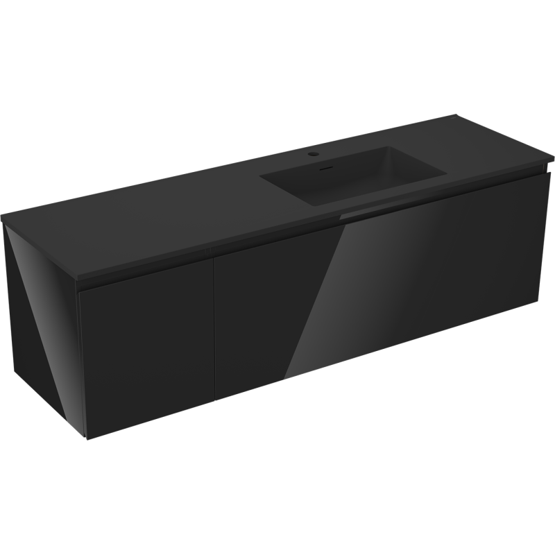 Mexen Orio szafka łazienkowa 160 cm z umywalką Otis prawą, 1S, 1D, czarna połysk/czarna mat - 91A13-16047-3-BBFF70-W18P71