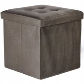 Pufy i podnóżki - Pufa składana L z guzikami - 38x38x38cm aksamit brąz - miniaturka - grafika 1