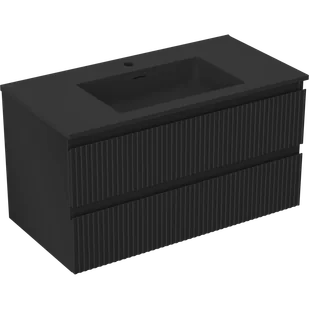 Mexen Rivel szafka łazienkowa 90 cm z umywalką Otis, 2 szuflady, ryflowana , czarna mat - 91A20-09047-2-BFF71-W18M71 - Szafki łazienkowe - miniaturka - grafika 1