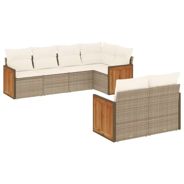 Zestaw wypoczynkowy rattan PE, beżowy, 62x62x69 cm, 8 poduszek, modułowy