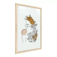 Obrazy i zdjęcia na płótnie - Obraz portret kobiety w kwiatach pastelowy beż 60x40cm minimalistyczne linie w ramie drewnianej naturalnej nr 3 - miniaturka - grafika 1