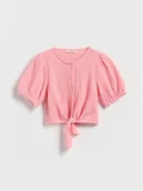 Bluzki dla niemowląt - Reserved - Muślinowa koszula z wiązaniem - intensywny róż - miniaturka - grafika 1
