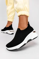 Slip on damskie - Czarne sneakersy damskie na koturnie buty sportowe slip on Casu 38-3-22-B - miniaturka - grafika 1