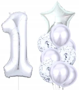 Balony 10Szt Na Urodziny Roczek Srebrne Konfetti - Baby shower i roczek - miniaturka - grafika 1