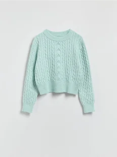 Reserved - Sweter z dekoracyjnym splotem - jasnoturkusowy - Swetry damskie - miniaturka - grafika 1
