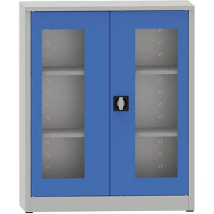 B2B Partner Szafa spawana z półkami ze szklanymi drzwiami, 1150 x 950 x 400 mm, szara/niebieska 178596 - Szafy biurowe - miniaturka - grafika 1